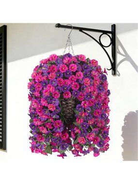 Artificial Hanging Orchid Flowers Purple Fuchsia Faux Plant Basket Outdoor Decor
